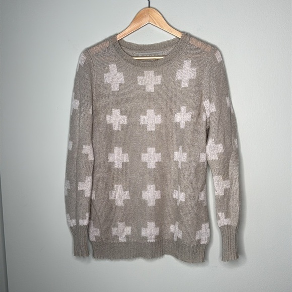 Press Nordstrom Kid Mohair Blend Cross Lightweight Crewneck Sweater Taupe Large - Picture 1 of 7